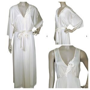 Vintage 70s Lorraine Sweeping Peignoir Nightgown & Belted Kimono Robe Set Large
